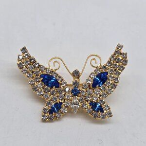 Vintage Butterfly Lind Calco 14K Gold Electroplated Rhinestone Brooch